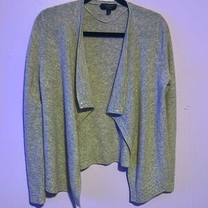 Cashmere Charter Club Luxury Gray Cardigan Sweater Soft Knit Ribbed Details. XS